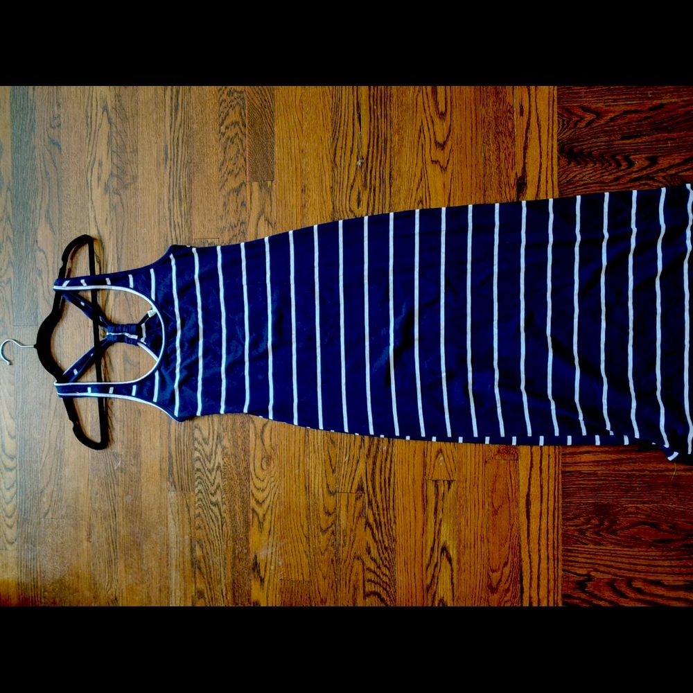 Navy white striped maxi dress